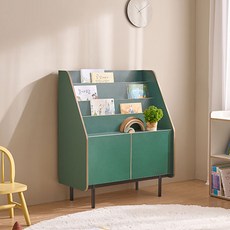 윌로우 조이 아기 유아 어린이 키즈 전면 책장 900, 딥그린+자작나무, 3단