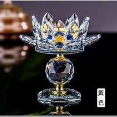 水晶金屬蓮花燭臺擺件裝飾佛臺家用, 藍色