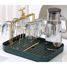 레인디어 컵걸이 물빠짐 받침 세트 인테리어소품 집들이선물 이사선물, 골드그린, 1개