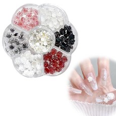 장미 네일 파츠 약 90개 세트 네일 파츠 캐릭터 6색 혼합 6mm·8mm 3D 입체 귀여운 꽃 파츠 장미 동백 장미 데코 파츠 네일 아트 DIY 핸드메이드