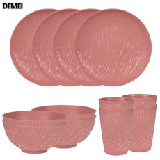 DFMEI 新款岩石紋創意仿瓷盤碗杯子高級感沙拉碗碟盤杯子餐盤套裝, 1個, 岩石紋 粉色(12件套)盤碗杯, 參考詳情