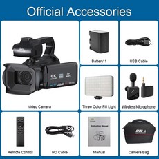 사진 촬영용 전문 비디오 카메라 18X 디지털 줌 나이트 비전 브이로그 카메라 64MP 와이파이 라이브 스트림 웹캠 캠코더 6K, 128G SD Card, [01] Light-wireless mic