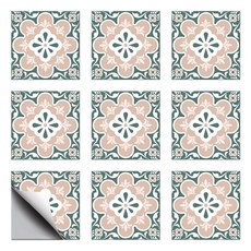 PVC 타일 시트지 세트 다양한 패턴 방수 주방 욕실 리폼 장식 15x15cm 1세트 총 18개, 분홍색 녹색