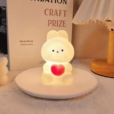 로앤제이 귀여운 동물 캐릭터 LED 무드등 수면등 취침등 조명, 하트 토끼