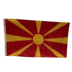 북마케도니아 국기 North Macedonia flag 90x150cm 폴리에스터 90g 금속 고리 이중 스티치 마감, 1개, YELLOW+RED