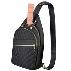 남녀용 NiHome 피클볼 슬링백 조절 가능한 스트랩이 있는 방수 폴리에스터 크로스바디 백팩 패들 2개와 공 6개 태블릿 포켓 휴대폰 및 기어용 전면 지퍼 수납 블랙, Bla