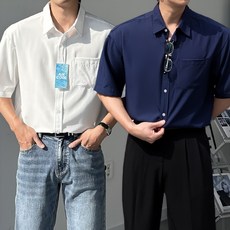 [1+1] 2-PACK 남자 남성 아이스 오버핏 고밀도 링클프리 구김방지 여름 반팔 셔츠 빅사이즈