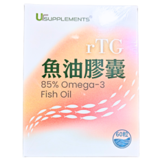UrSUPPLEMENTS 85% Omega-3 rTG高濃度魚油膠囊, 1個, 60顆