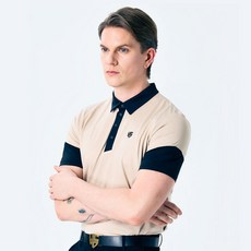 [헨리스튜어트] 골프 남성용 밸런스 라인 폴로 반팔 티셔츠 베이지