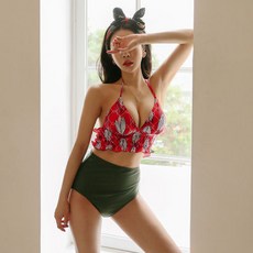 VENDIS 露肩條紋比基尼泳衣+高腰泳褲套裝