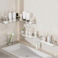 살림장만 무타공 접착식 욕실선반 화장실 정리 코너형/일자형 2WAY 선반, 1개, 투명