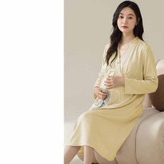 임산부 긴팔 잠옷 원피스 봄 가을 임부 모달 수유용 실내복 원피스 패션 홈웨어 YLP