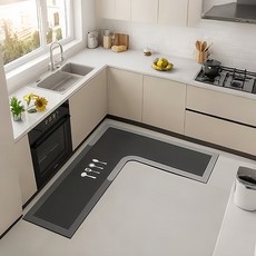 L자형 주방매트 방수 미끄럼방지 규조토 키친매트 싱크대발매트, 120*120*45cm x1개, 냄비 주걱