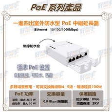 POE-401GW_一進四出10/100/1000Mbps戶外防水型 PoE中繼延長器, 1個