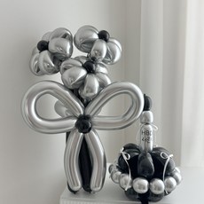 완제품 풍선꽃다발 프로포즈 브라이덜샤워 웨딩 생일 졸업식 발표회 꽃다발풍선, 3개, 20.실버블랙