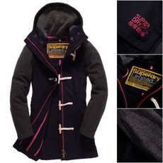 Superdry Detention Duffle 羊毛混紡連帽牛角扣外套，深藍色，長版, 1個