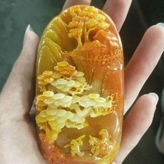 天然壽山石原石雕刻山水風景文玩手把件 禮物 精品 把玩件 盤玩件, 1個, 天然壽山石原石鵰刻山水風景文玩手把件 禮