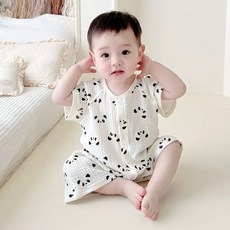 모모쨩 판다 패턴 반팔우주복