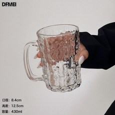 DFMEI 創意家用帶把手玻璃杯簡約清新樹紋喝水杯啤酒杯果汁杯咖啡杯, 1個