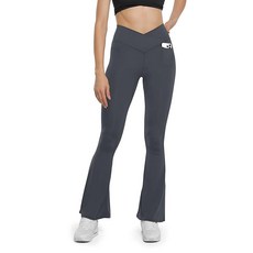 HEGALY 여성용 플레어 요가 팬츠 - 크로스오버 플레어 레깅스 버터처럼 부드러운 하이 웨이스트 운동 캐주얼 부츠컷 팬츠 밝은 핑크. XL, 81.3cm(32인치) 안쪽 솔기, XS, 다크 그레이 포켓