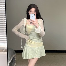 連體泳衣 女 吊帶裙 網紗 顯瘦 夏季 海邊度假