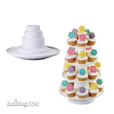 Wilton 惠爾通 杯子蛋糕架 中柱四層 白 組裝好的架子高41.3cm, 1個, 白色