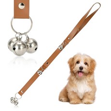 Luckyiren 브라운 가죽 걸이식 도어벨 강아지용 링 투 고 배변 훈련 초인종 도구 강아지 액세서리 가정용 업그레이드 강아지 필수품 (실버 징글 벨), Luckyiren 브라운 가죽 걸이식 도어벨, 강아지용, 1