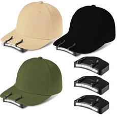 Mudder 3 Pcs Baseball Cap with Lights Clip on 11 LED Hat Headlamp Battery Powe레드 LED Hat Brim Lamp, 블랙, 베이지, 아미 그린