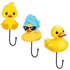 Kathfly 고무 덕 코트 후크 나무 대형 옐로우 덕 모자 후크 벽걸이 장식 벽 행거 가정 침실 욕실 장식 걸이 코트 가방 타월 3개
