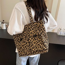 여성 호피 무늬 가방 숄더 쇼퍼 데일리 백 탄브라운, 탄
