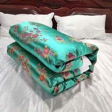원앙 금침 옛날 비단 이불 커버 복고 실크 금술 지퍼 150x200(솜없음), E. 그린 모란