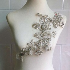 웨딩드레스 보석 비즈 꽃 자수 아플리케 DIY 악세사리 패치, 1개, 실버화이트 오른쪽