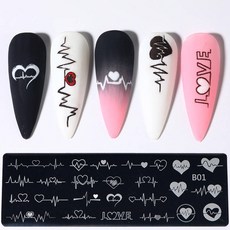 네일 템플릿 프랑스어 아트 스탬핑 플레이트 기하학 웨이브 라인 드로잉 꽃 사랑 레이스 스탬프 참 몰드 스텐실 도구 LAXYD, 옵션19) B01, 1개