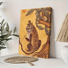 한국 민화 호랑이 까치 캔버스 벽그림 인테리어 액자 홈데코, 30x40cm