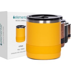 엘리멘탈 리세스 로우볼 텀블러 10온스 트리플 월 스테인리스 스틸 컵 깨지지 않은 트리탄 뚜껑 단열 위스키 잔 뜨겁고 차가운 음료용 커피 머그잔 - 시트러스, 10 Ounces, Citrus Yellow