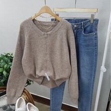 Imagination & Beyond 女款素色羊毛圓領羅紋針織拉鍊開襟衫