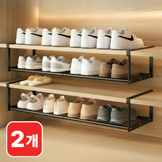 체니모 길이조절 신발장정리대 정리선반 다용도, 블랙2개