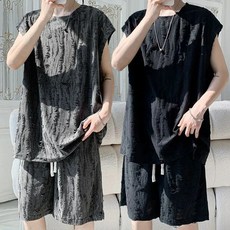 여름 펀칭 민소매 티셔츠 오버핏 빅사이즈 나시티 반바지 와이드 쇼츠 트레이닝복 상하의 츄리닝 세트