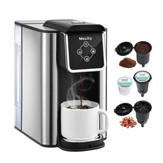 Mecity 커피 메이커 3 in 1 싱글 서브 커피 머신 K 컵 캡슐 인스턴트 커피 포트 티 메이커 6.8L(24온스) 컵 탈착식 1.4L(50온스) 물통 120V, 실버 & 블랙
