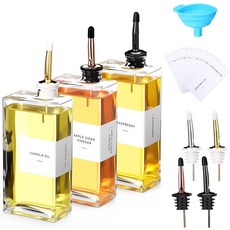 유리 오일병 세트 500ml 깔때기 라벨 포함 주방용 기름병 식초병 커피 시럽 디스펜서 다용도 소스통 홈카페 인테리어, Colorful, 3