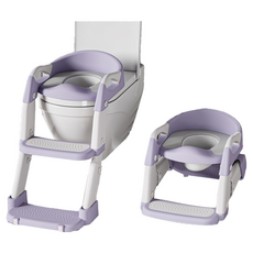 幼兒多功能學習馬桶，一梯三用可折疊，PU軟墊加寬踏板，寶寶如廁訓練輔助器, 淡雅紫-加固升級款-一梯三用【PU】