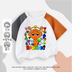 XCAO 2025 Sprunki 뮤직 박스 아동 여름 반팔 스프런키 티 셔츠 순면 카브라 래글런 톱