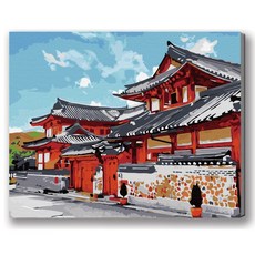 MANTO 台灣原創 大尺寸DIY數字油畫 50x65cm 釘好內框 櫻見首爾 月影花蹤系列 初學者專用, 恩平韓屋村, 1套