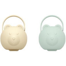 티지엠 국산 유아용 곰돌이 노리개 젖꼭지 보관 케이스, 아이보리 + 세이지 그린, 4개