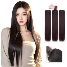 내추럴 가발 생머리 붙임머리 3피스 45cm 60cm, 1개, 다크브라운45cm 3개