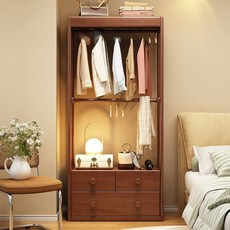 格森 全實木落地衣帽架鞋架帶試穿衣鏡子 多功能收納 臥室衣帽間必備 節省空間, 1個, 411#實木衣帽架/胡桃色