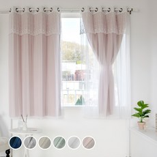 까르데코 노르딕암막+디망쉬레이스 창문커튼 4장세트, Y노르딕솔리드(B핑크) 창문+디망쉬 레이스 창문