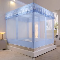 直銷新款坐牀拉鍊家用蚊帳夏季兒童防摔全包圍三開門加厚支架, 玫瑰藍