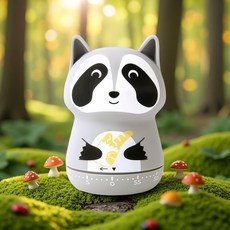 기계식 주방 타이머 귀엽고 참신함 60분 수동 카운트다운 교실 학습 요리 베이지 울프, Grey Procyon Lotor