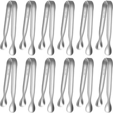 HOTEC 12팩 미니 설탕 집게 스테인리스 스틸 얼음 4.3인치 서빙 커피 바 티 파티 애피타이저 디저트 뷔페 - 식품 등급 및 식기세척기 안전 골드, Silver